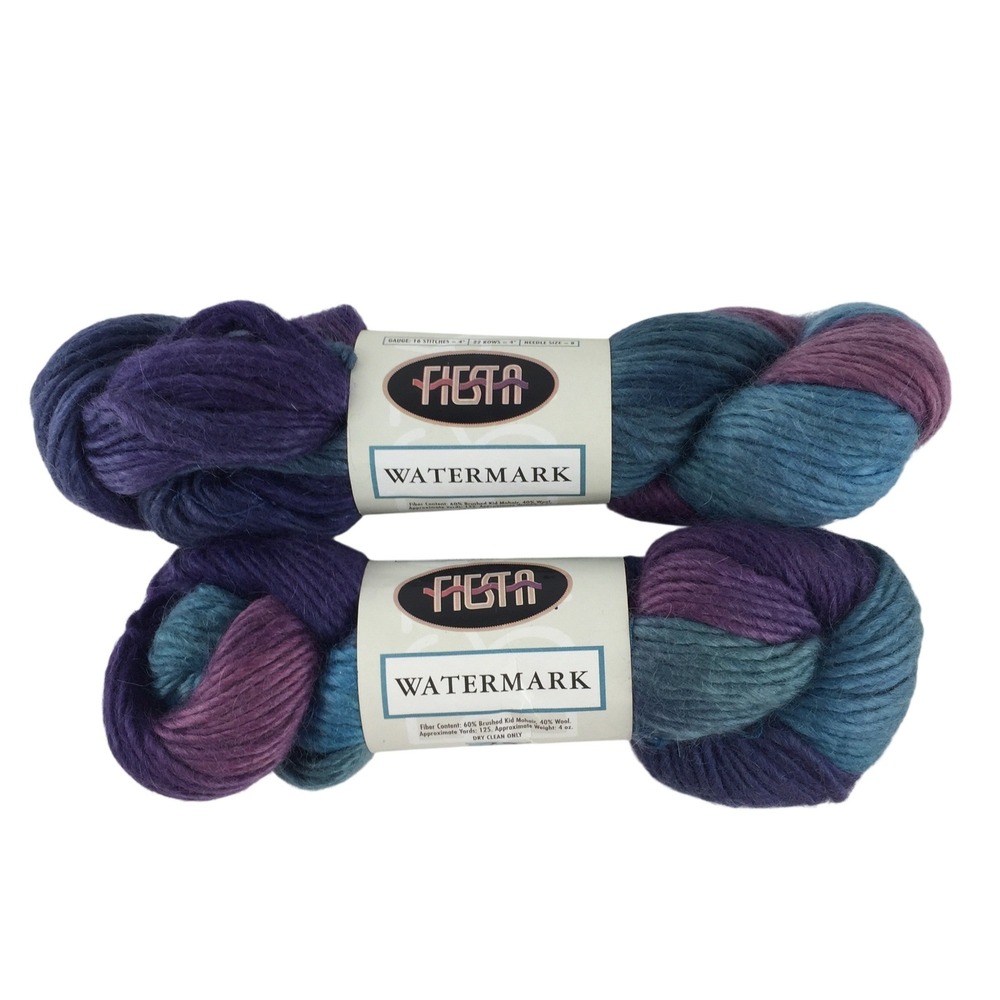 Fiesta Watermark Yarn 8oz Sapphire Blue Purple Mohair Wool Blend 2 Skeins